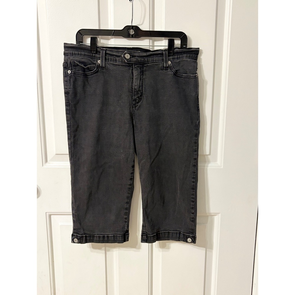 Levis 548 Perfectly Slimming Capri Jeans Womens 16 Black Denim Button Hem